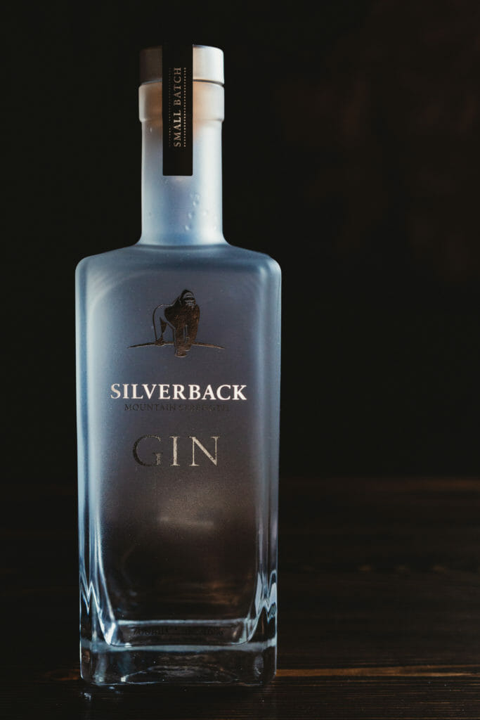 Silverback Mountain Strength Gin Bottle on dark background - Gorilla Spirits Co.